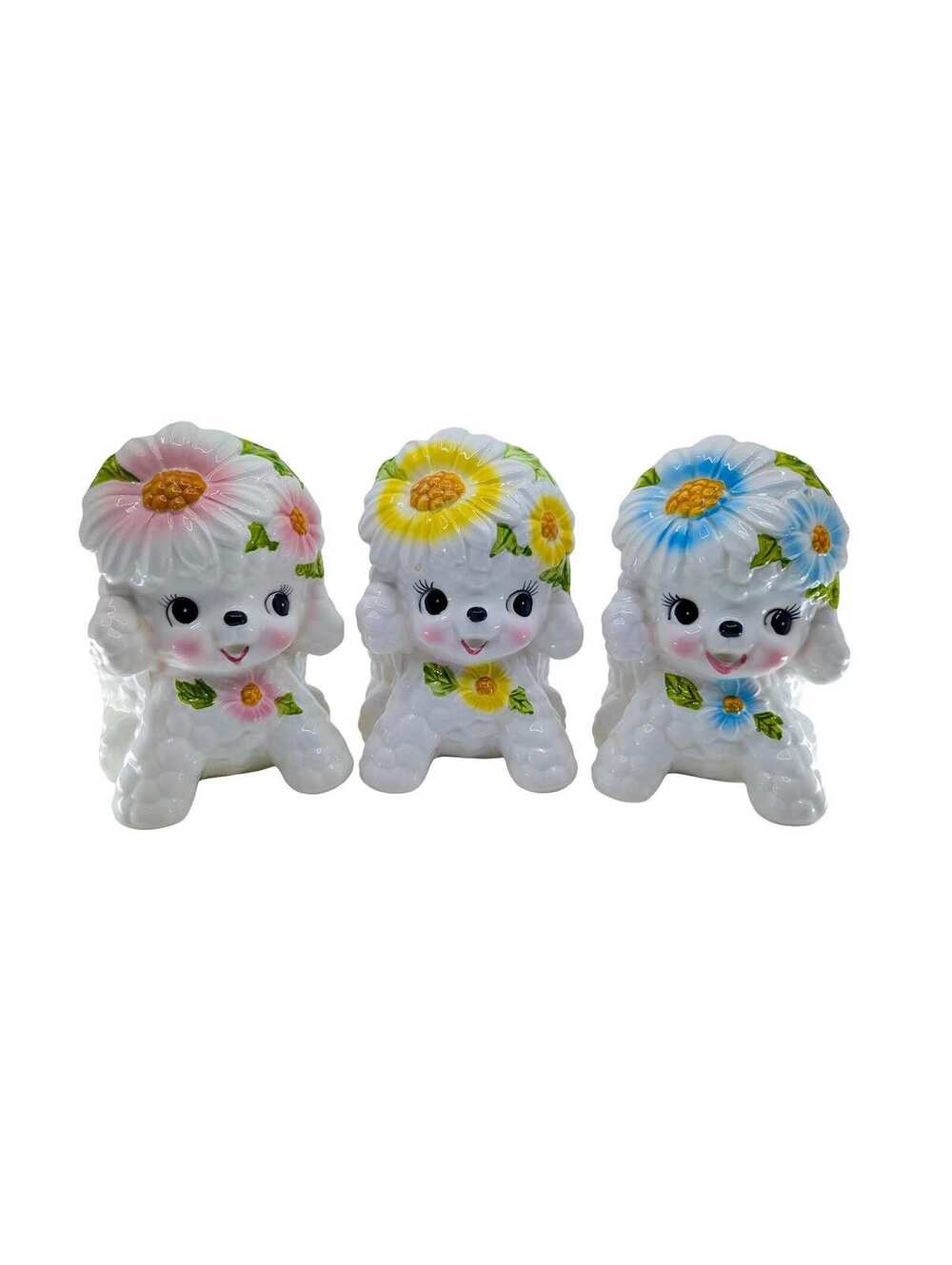 Vintage Relpo Ceramic Poodle Planters Set of 3 Pink Yellow Blue - READ